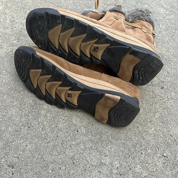 Lands End Leather Faux Fur Lined Brown Ankle Booties -Moccasins - Picture 6 of 7